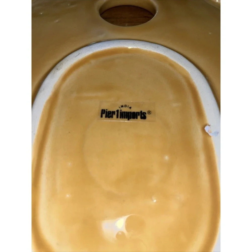Pier 1 Cheese  Ceramic Platters Yellow w Brown